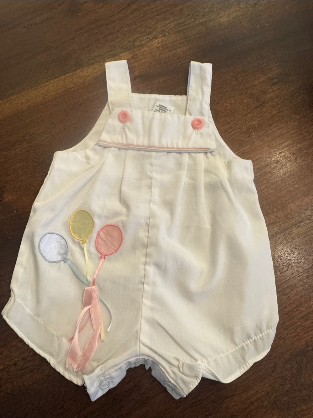 Vintage White Baby Girls Balloon Embroidered Romper